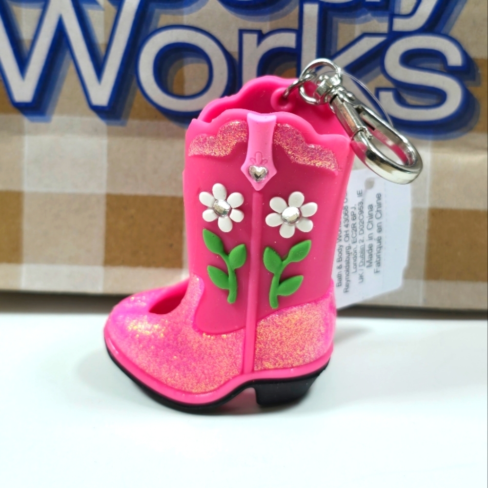 Bath & Body Works Pink Cowgirl Boot PocketBac Holder Purse Charm NWT Glitter